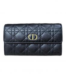 Dior（ディオール）の古着「カナージュ カロ オーチャード ロングウォレット」｜ブラック×ゴールド