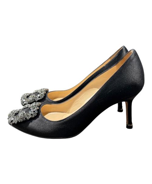 Manolo Blahnik（マノロブラニク）Manolo Blahnik (マノロブラニク) サテンビジューパンプス/ハンギシ ブラック サイズ:33 1/2の古着・服飾アイテム