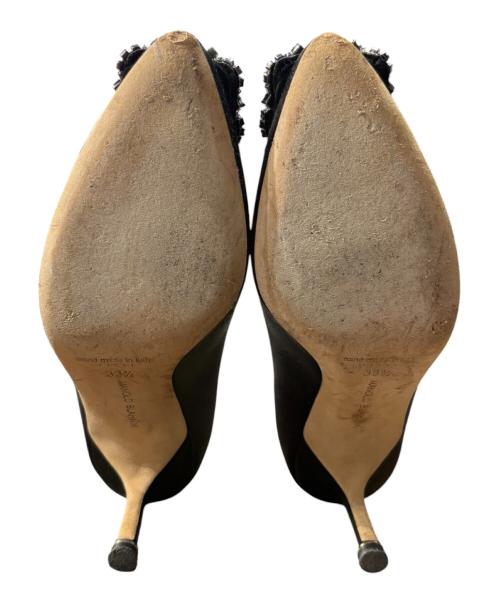 Manolo Blahnik（マノロブラニク）Manolo Blahnik (マノロブラニク) サテンビジューパンプス/ハンギシ ブラック サイズ:33 1/2の古着・服飾アイテム