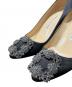 中古・古着 Manolo Blahnik (マノロブラニク) サテンビジューパンプス/ハンギシ ブラック サイズ:33 1/2：25000円