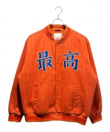 SUPREME（シュプリーム）の古着「PINSTRIPE VARSITY JACKET」｜オレンジ
