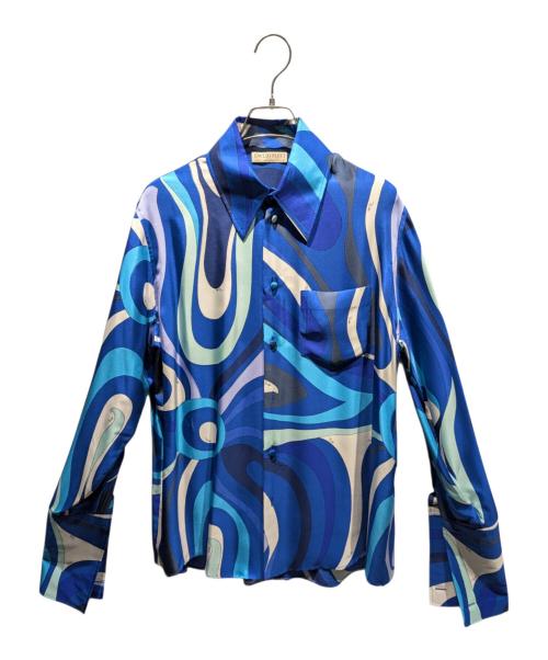 Emilio Pucci（エミリオ プッチ）Emilio Pucci (エミリオ プッチ) 総柄シルクシャツ ブルー サイズ:XSの古着・服飾アイテム