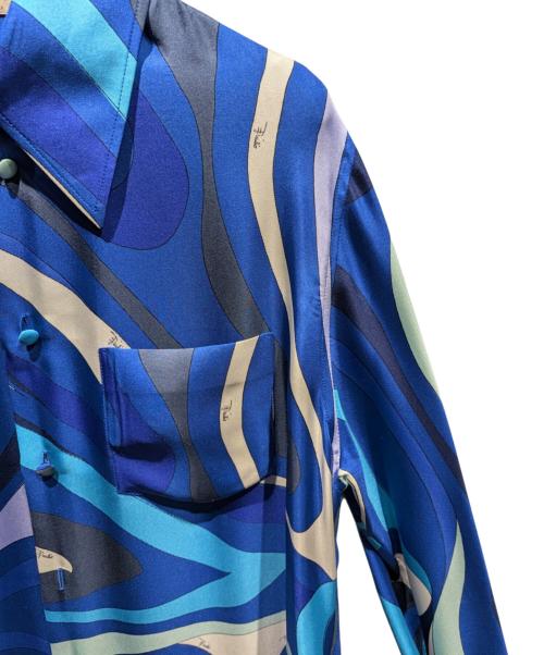 Emilio Pucci（エミリオ プッチ）Emilio Pucci (エミリオ プッチ) 総柄シルクシャツ ブルー サイズ:XSの古着・服飾アイテム
