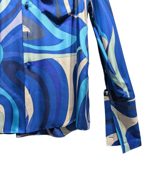 Emilio Pucci（エミリオ プッチ）Emilio Pucci (エミリオ プッチ) 総柄シルクシャツ ブルー サイズ:XSの古着・服飾アイテム