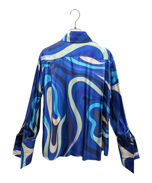 Emilio Pucci（エミリオ プッチ）Emilio Pucci (エミリオ プッチ) 総柄シルクシャツ ブルー サイズ:XSの古着・服飾アイテム
