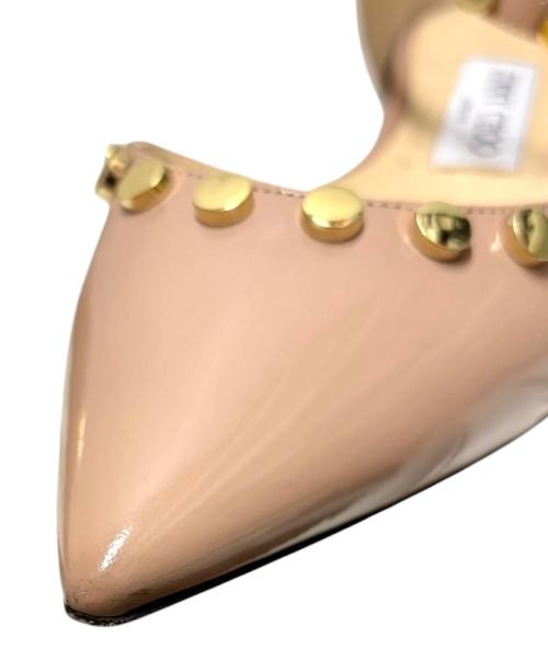 JIMMY CHOO（ジミーチュウ）JIMMY CHOO (ジミーチュウ) スタッズ エナメル フラットパンプス ピンク サイズ:36 1/2の古着・服飾アイテム