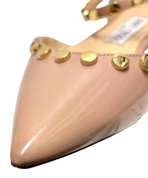 JIMMY CHOO（ジミーチュウ）JIMMY CHOO (ジミーチュウ) スタッズ エナメル フラットパンプス ピンク サイズ:36 1/2の古着・服飾アイテム