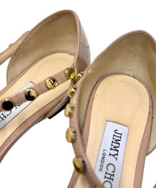 JIMMY CHOO（ジミーチュウ）JIMMY CHOO (ジミーチュウ) スタッズ エナメル フラットパンプス ピンク サイズ:36 1/2の古着・服飾アイテム