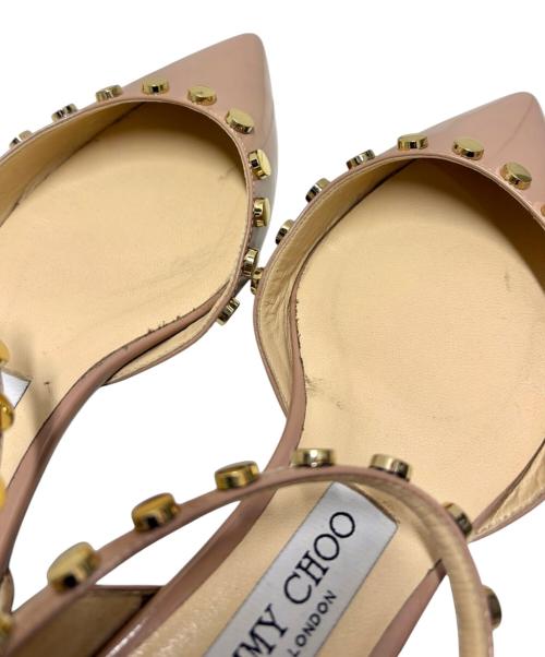 JIMMY CHOO（ジミーチュウ）JIMMY CHOO (ジミーチュウ) スタッズ エナメル フラットパンプス ピンク サイズ:36 1/2の古着・服飾アイテム