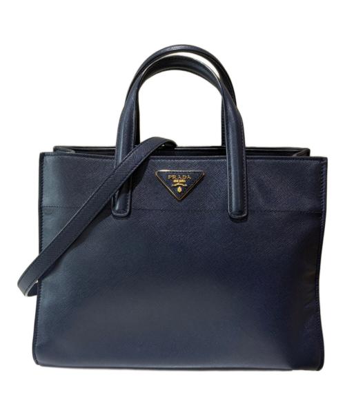 PRADA（プラダ）PRADA (プラダ) サフィアーノ 2WAY ハンドバッグ ネイビーの古着・服飾アイテム