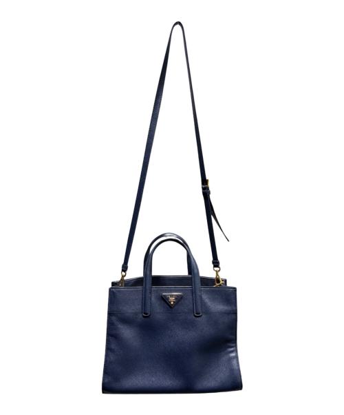 PRADA（プラダ）PRADA (プラダ) サフィアーノ 2WAY ハンドバッグ ネイビーの古着・服飾アイテム