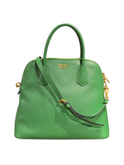 PRADA（プラダ）PRADA (プラダ) トップハンドル2WAYバッグ グリーン×ゴールドの古着・服飾アイテム