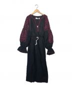 sara mallikaサラマリカ）の古着「リネン刺繍ワンピース」｜ブラック×ボルドー