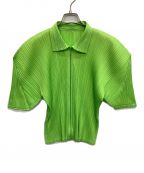 PLEATS PLEASEプリーツプリーズ）の古着「半袖ジップアップシャツ」｜グリーン
