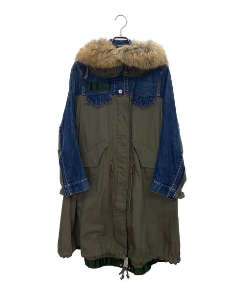 sacai（サカイ）sacai (サカイ) ドッキングモッズコート グリーン×インディコ サイズ:1の古着・服飾アイテム