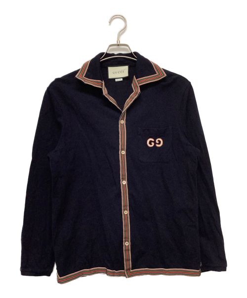 GUCCI（グッチ）GUCCI (グッチ) ロゴ刺繍シェリーライン長袖シャツ ネイビー サイズ:Sの古着・服飾アイテム