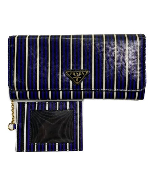 PRADA（プラダ）PRADA (プラダ) パスケース付き長財布 ブルー×ブラックの古着・服飾アイテム
