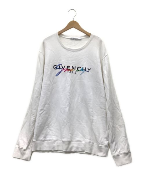 GIVENCHY（ジバンシィ）GIVENCHY (ジバンシィ) レインボーシグネチャーロゴスウェット ホワイト サイズ:Lの古着・服飾アイテム