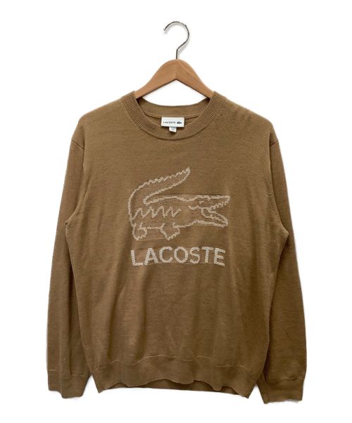 LACOSTE（ラコステ）LACOSTE (ラコステ) ネーム&ロゴジャガードクルーネックサマーニット ライトブラウン サイズ:FR4・US Mの古着・服飾アイテム
