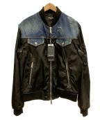 DSQUARED2（）の古着「Black bomber jacket with logo/デニム切替ロゴジャケット」｜インディゴ×ブラック