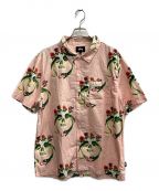 stussyステューシー）の古着「Skull Pattern Shirt/アロハシャツ」｜ピンク