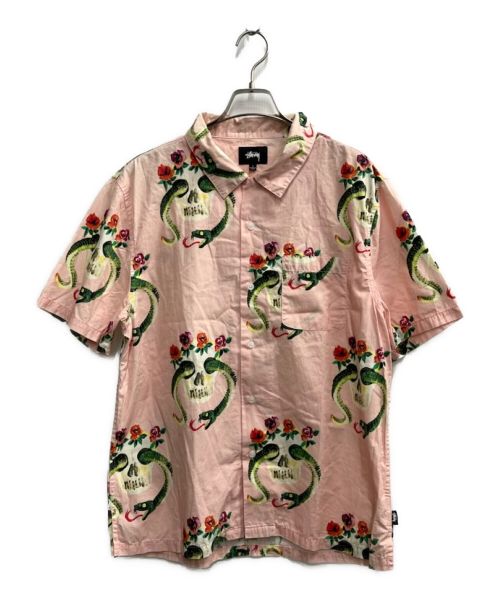 stussy（ステューシー）stussy (ステューシー) Skull Pattern Shirt/アロハシャツ ピンク サイズ:Lの古着・服飾アイテム