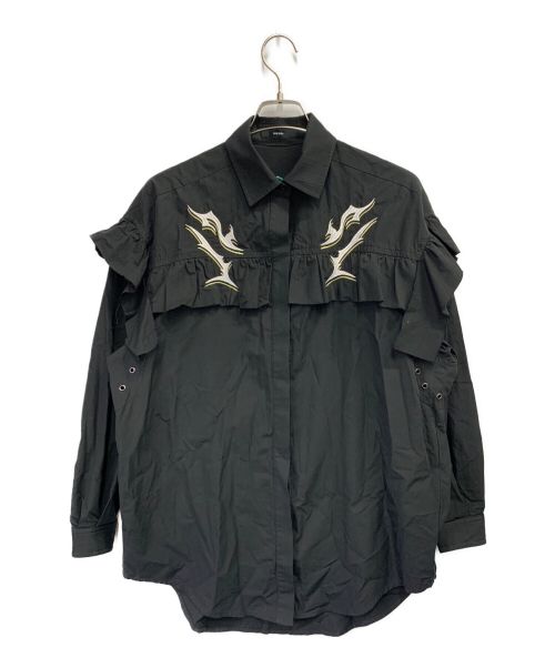 DIESEL（ディーゼル）DIESEL (ディーゼル) バック刺繍コットンポプリンシャツ ブラック サイズ:XSの古着・服飾アイテム