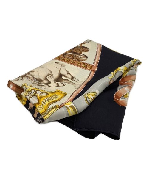HERMES（エルメス）HERMES (エルメス) シルクスカーフ ブラック×ゴールドの古着・服飾アイテム