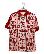 LACOSTE×NETFILIXラコステ×ネットフリックス）の古着「『Lacoste x Netflix』 オーバーサイズ総柄ポロシャツ」｜レッド