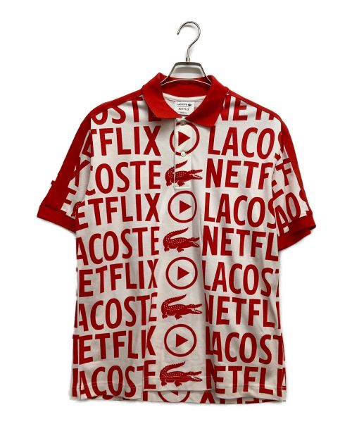 LACOSTE（ラコステ）LACOSTE (ラコステ) NETFILIX (ネットフリックス) 『Lacoste x Netflix』 オーバーサイズ総柄ポロシャツ レッド サイズ:3の古着・服飾アイテム