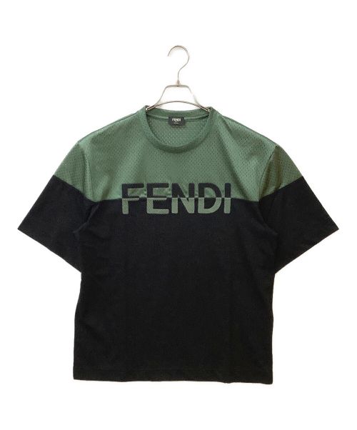FENDI（フェンディ）FENDI (フェンディ) クルーネックカットソー グリーン×ブラック サイズ:Lの古着・服飾アイテム