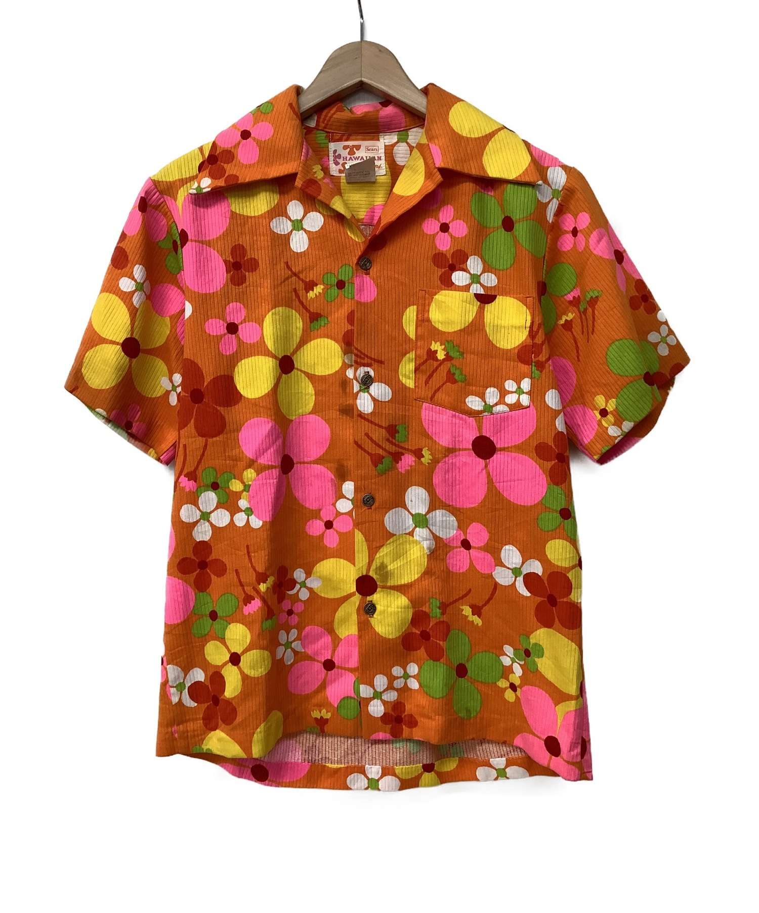 Sears (シアーズ) 70sアロハシャツ オレンジ×ピンク サイズ:S