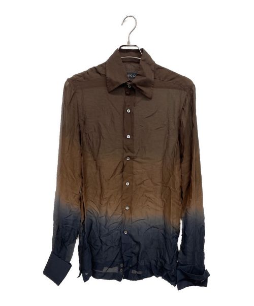 GUCCI（グッチ）GUCCI (グッチ) シルクシャツ ブラウン サイズ:39　15 1/2の古着・服飾アイテム
