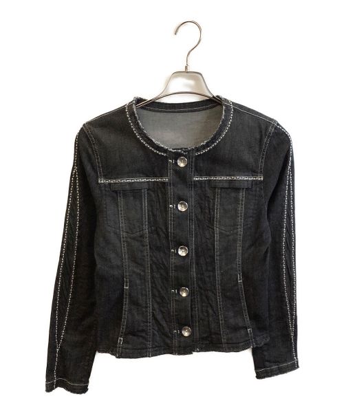 HIROKO BIS（ヒロコビス）HIROKO BIS (ヒロコビス) ノーカラーデニムジャケット ブラック サイズ:9の古着・服飾アイテム