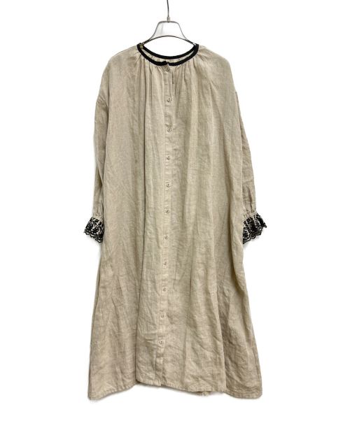 Samansa Mos2（サマンサモスモス）Samansa Mos2 (サマンサモスモス) kazumi (カズミ) 袖口刺繍リネンワンピース ベージュ サイズ:SIZE フリーの古着・服飾アイテム
