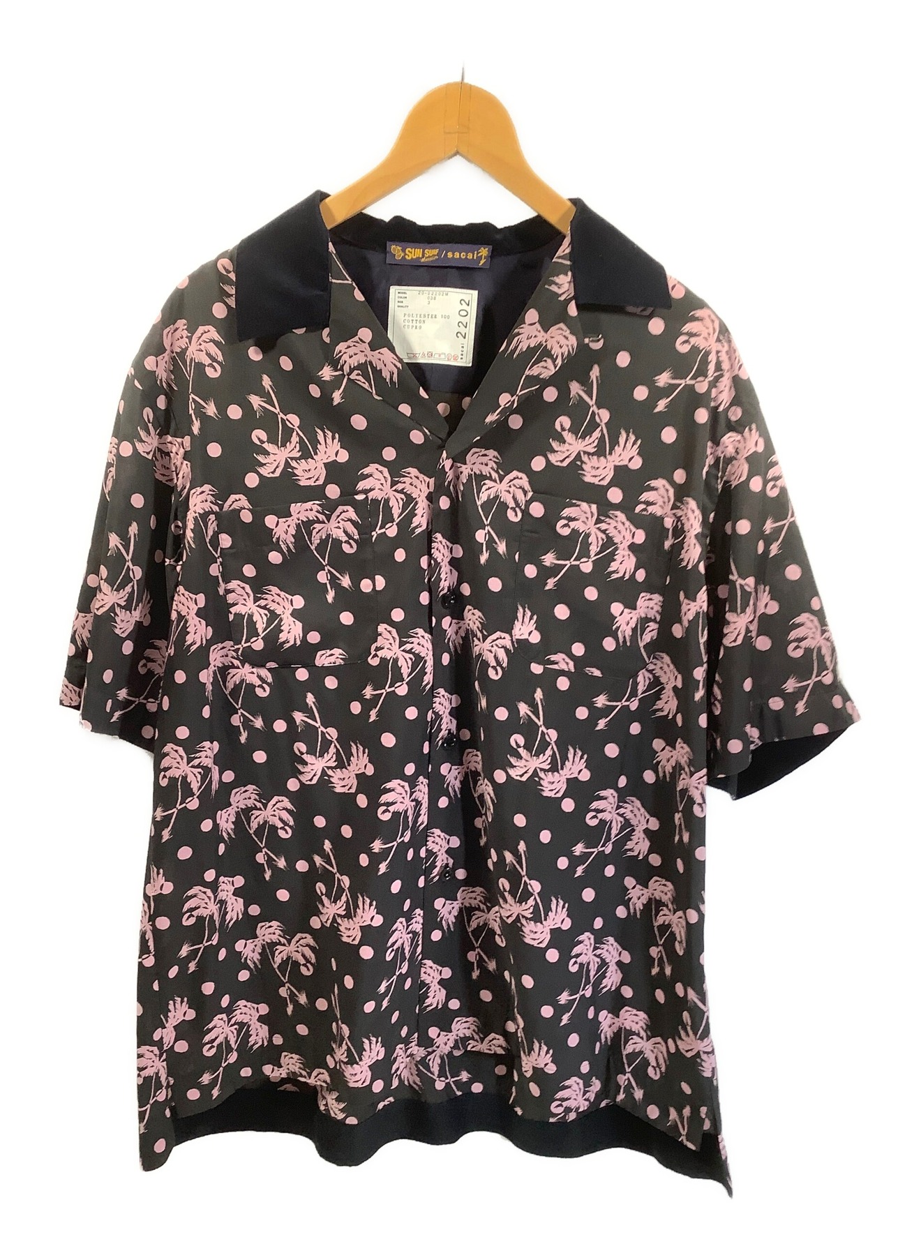 Sun Surf×sacai (サンサーフ x サカイ) アロハシャツ ブラック×ピンク サイズ:3