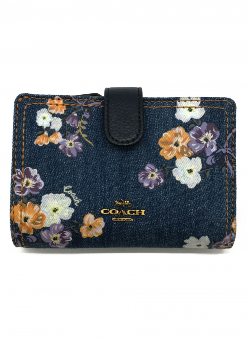 中古 古着通販 Coach コーチ 2つ折り財布 インディゴ 花柄 デニム ブランド 古着通販 トレファク公式 Trefac Fashion