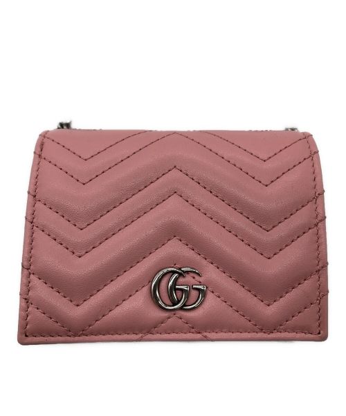 GUCCI（グッチ）GUCCI (グッチ) チェーンストラップ付2つ折り財布 ピンクの古着・服飾アイテム