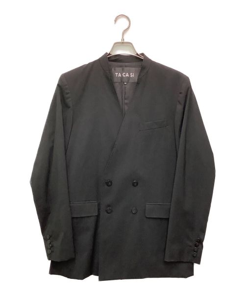 TACASI（タキャシ）TACASI (タキャシ) ウールメランジ ノーラペル4Bダブルジャケット ブラック サイズ:46の古着・服飾アイテム