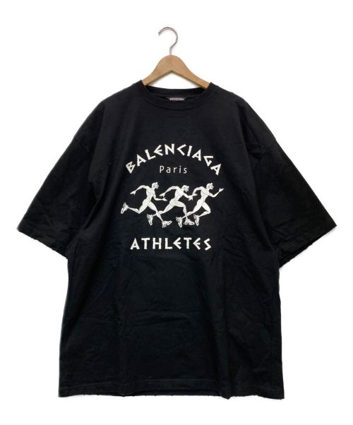 BALENCIAGA（バレンシアガ）BALENCIAGA (バレンシアガ) ダメージ加工アスリートプリントTシャツ ブラック サイズ:Ｍの古着・服飾アイテム