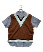 TTT MSWティー）の古着「Knit vest docking shirt」｜ブルー