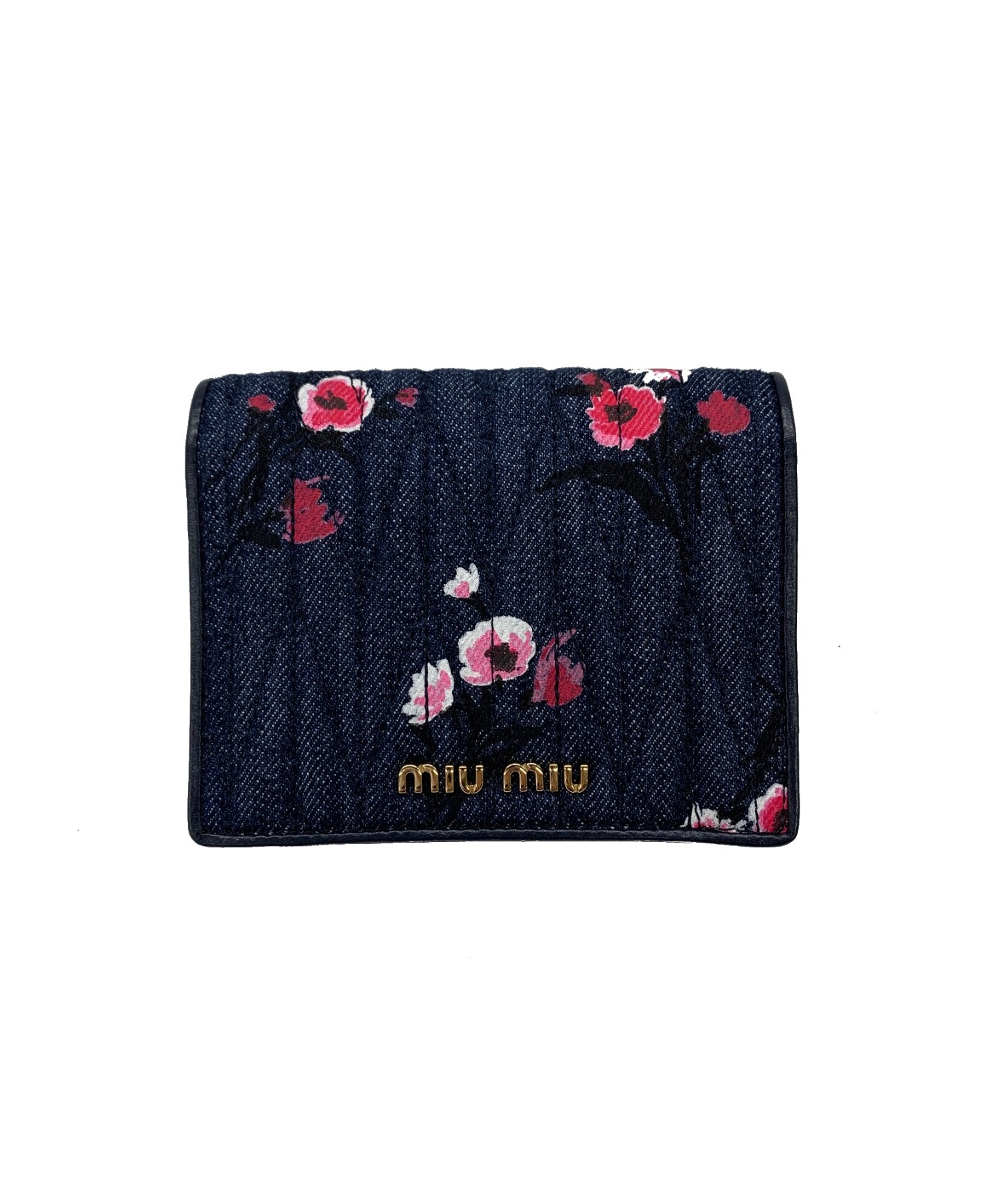 MIU MIU (ミュウミュウ) 2つ折り財布 ネイビー デニム　花柄