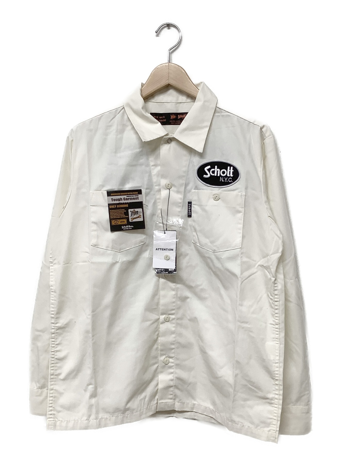 Schott (ショット) モーターサイクルロゴオープンカラーシャツ ホワイト サイズ:M 未使用品
