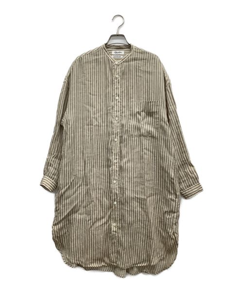 Gymphlex（ジムフレックス）Gymphlex (ジムフレックス) リネン100%バンドカラーシャツワンピース ベージュ サイズ:12の古着・服飾アイテム