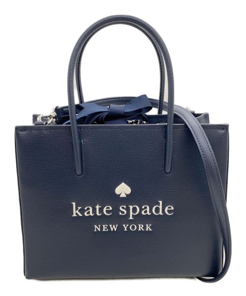Kate Spade（ケイトスペード）Kate Spade (ケイトスペード) トリスタレザーショッパーバッグ ネイビー×ホワイトの古着・服飾アイテム