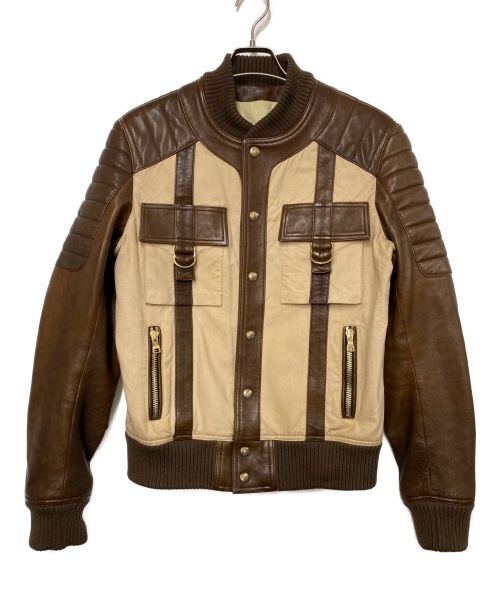 BALMAIN（バルマン）BALMAIN (バルマン) レザー切替ジャケット ブラウン サイズ:48の古着・服飾アイテム
