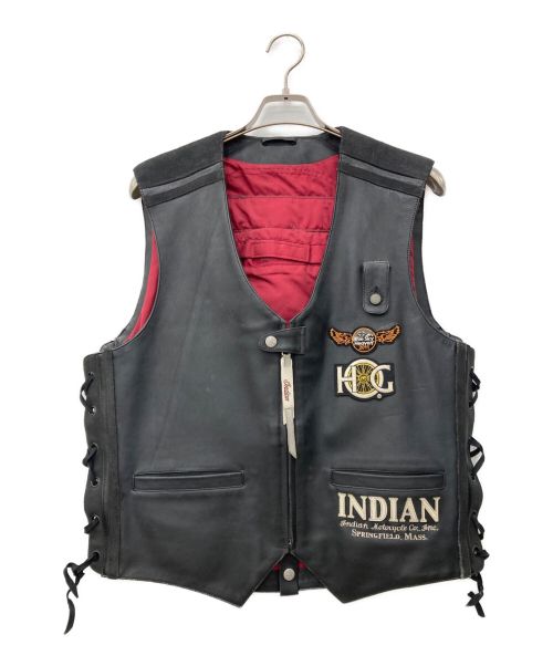 INDIAN（インディアン）INDIAN (インディアン) ハーフレザーベスト ブラック サイズ:Freeの古着・服飾アイテム
