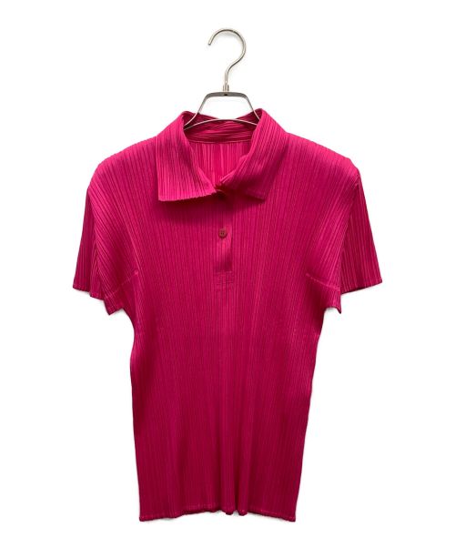 PLEATS PLEASE（プリーツプリーズ）PLEATS PLEASE (プリーツプリーズ) シャーリングポロシャツ ショッキングピンク サイズ:4の古着・服飾アイテム