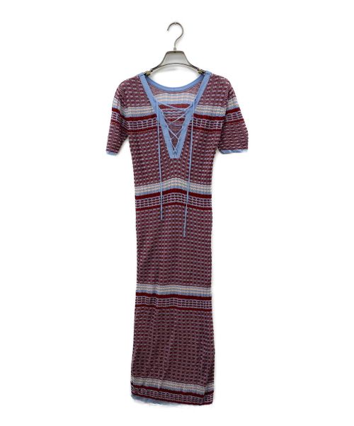 AMBERGLEAM（アンバーグリーム）AMBERGLEAM (アンバーグリーム) Multi Eyelet Knit Dress ブルー×レッド サイズ:Sの古着・服飾アイテム