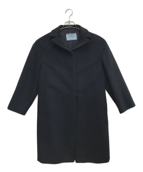 PRADA（プラダ）PRADA (プラダ) アンゴラ混コート ブラック サイズ:40 (CN 170/80A)の古着・服飾アイテム
